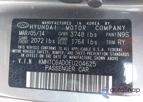 2014 Hyundai Veloster Base W/Black z USA, uszkodzony, nr VIN KMHTC6AD0EU204625